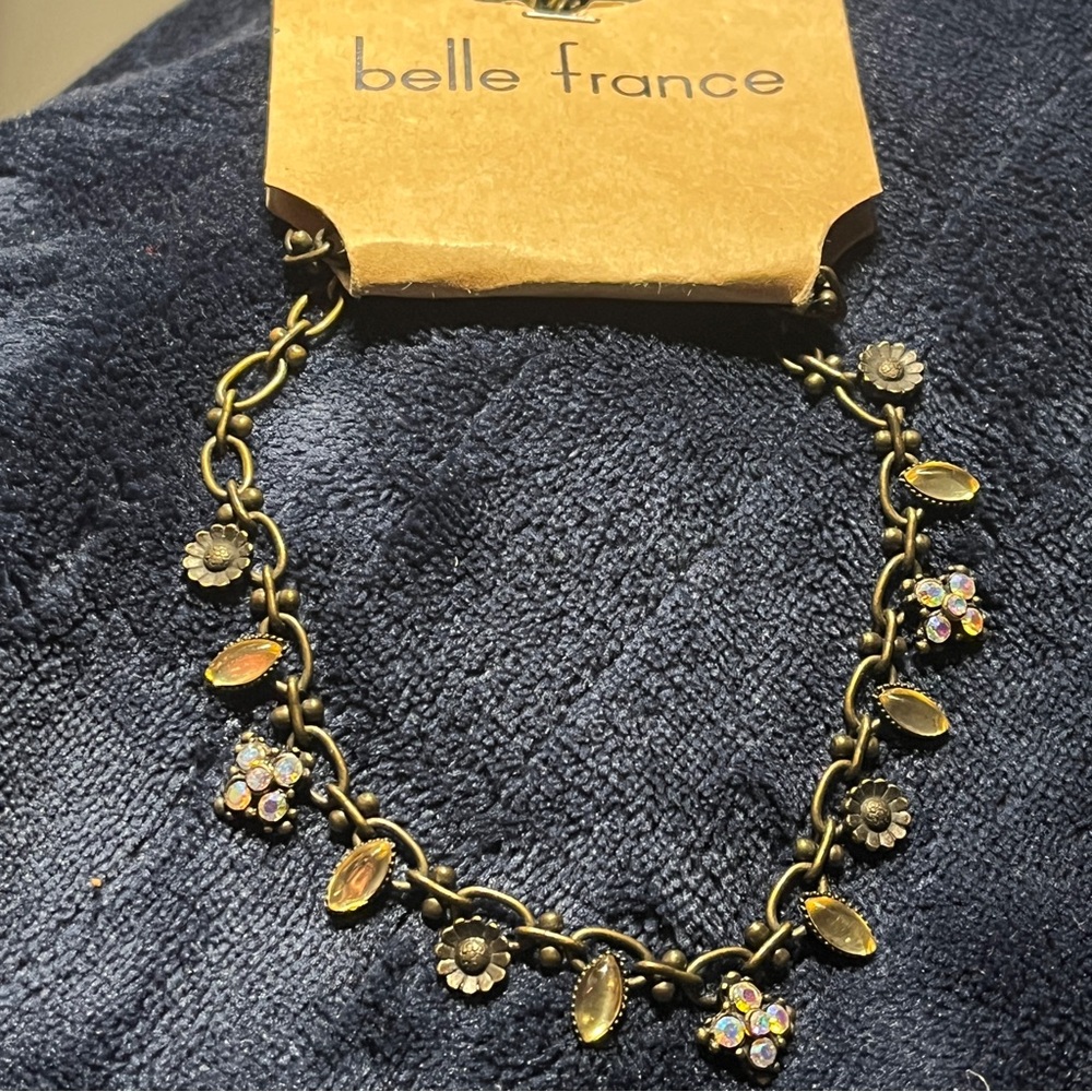 belle france 16 In Coppery Oxidized Chain Necklace with Flower Sparkle Charms